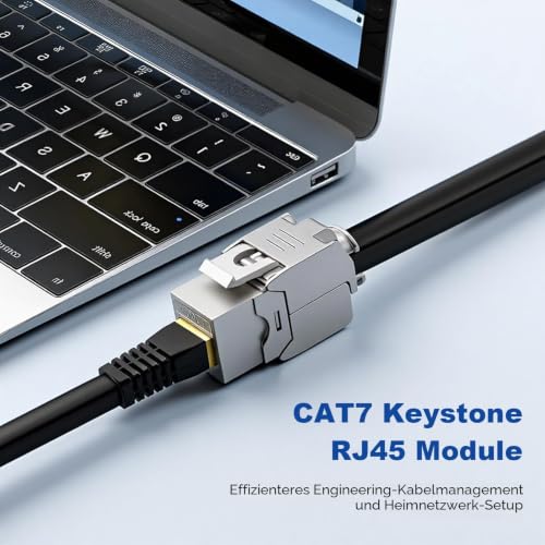 Pack of 2 CAT 7 Keystone RJ45 Module Socket for CAT7 CAT6 CAT6a, Toolless LSA, 10 Gbit/s Transmission, Fully Shielded STP, Gold-Plated Contacts, CAT 7 Keystone Jack for Patch Panel and Network Sockets