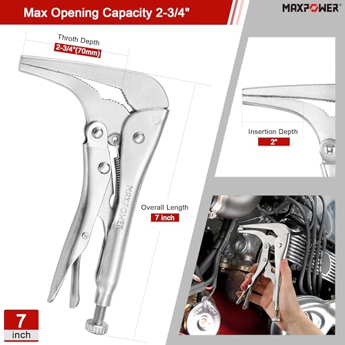MAXPOWER 2PCS 90 degree Offset Long Nose Locking Pliers 7 inch and 10 inch 7" 10"