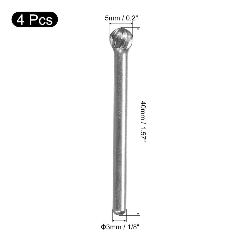 QUARKZMAN Tungsten Carbide Rotary Files 1/8" Shank Single Cut Ball Shape Rotary Cutter Tool 5mm Diameter for Alloy Steel Grinding Drills Pack of 4 | Simple Pattern, 3mm Round Handle, For Wood Cutting, Drilling, and Polishing