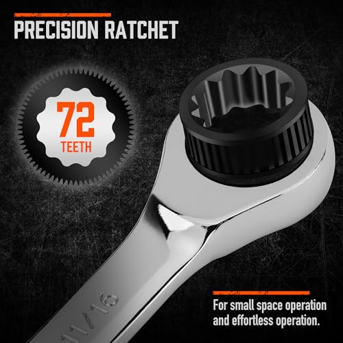HORUSDY 26-Piece Ratcheting Wrench Set | Metric and SAE (6-19 mm & 1/4” to 3/4“) | Ratchet Combination Wrenches Set with Organizer | 72-Tooth | Chrome Vanadium Steel 26pcs Metric&SAE Ratchet Wrench Set