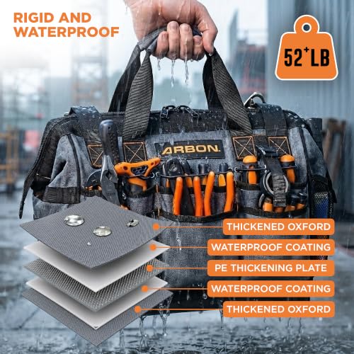 Arbon Electrician Tool Bag, Heavy Duty Tool Organizer, 34 Pockets, 52+ lb