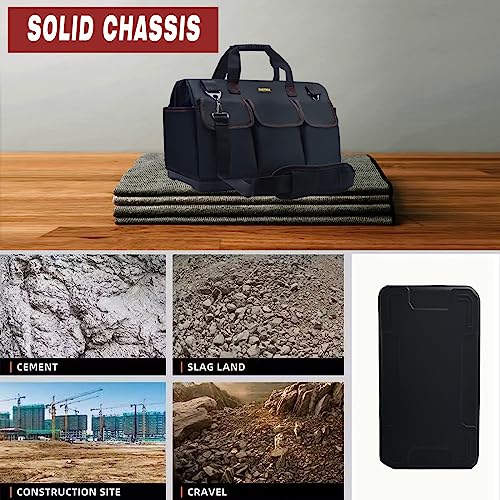 FASTECH 20-inch Heavy Duty Bottom Tools Bag with Wide Mouth for Tool Storage, Carrier and Organizer, Tool Bag for Men, Wide Mouth Tool Bags with Inside Pockets (20 Inch) 20IN BOTTOM