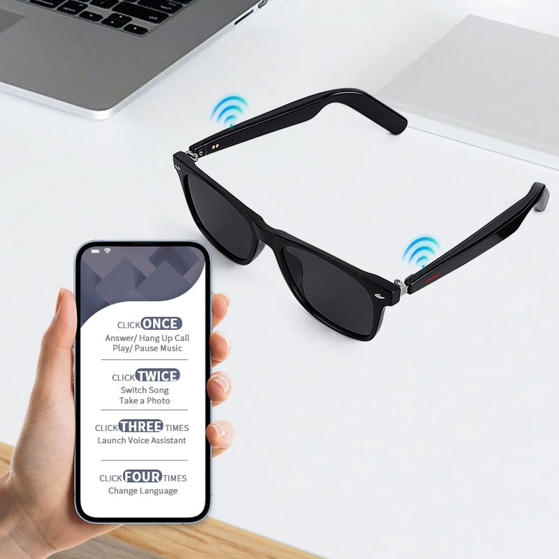 Smart Glasses for Men Women with AAC Speaker Open Ear Music Remote Photo Voice Assistant Hand-free Calling, Unisex Audio Intelligent Bluetooth 5.0 Sunglasses Fits Smaller Faces, Great Gift for Friends C