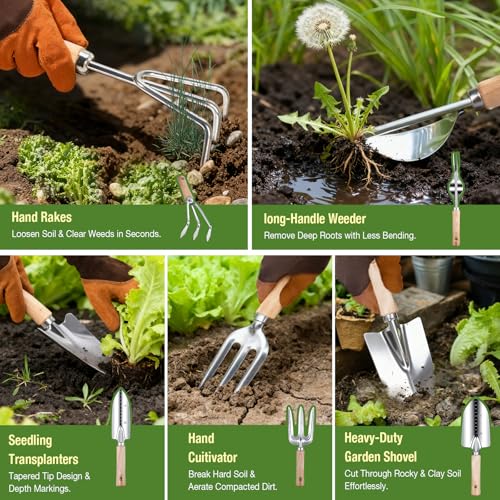 Gardening Tools Set for Women 29Pcs Heavy Duty Garden Hand Tools Set with Floral Tote Bag Rust-Proof Garden Tool Kit Supplies Gardening Esssential Garden Gifts for Mothers Day Mom Beginner
