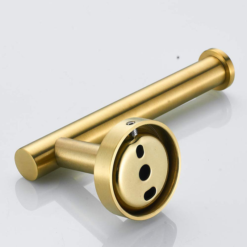 BATHSIR Brushed Gold Toilet Paper Holder & Hand Towel Holder Wall Mount 2 Pieces, Single Post Pivoting Round Modern Bathroom Hardware Towel Ring Toilet Tissue Holder, Bathroom Accessories Set Gold 3