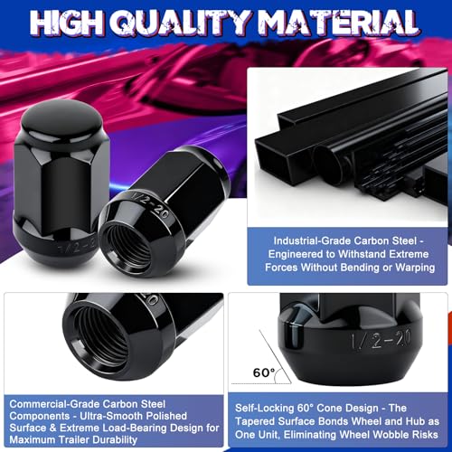 20pcs 1/2-20 Closed End Black Lug Nuts, 1.38"-35mm Tall, 3/4"-19mm Hex 20pcs 1/2-20 1.38" long