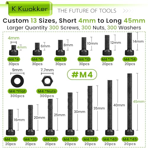 900PCS M4 Nuts and Bolts Assortment Kit 4mm-45mm, Upgraded Zinc Plated 12.9 Alloy Steel M4 Screw Assortment, Hex Socket Head Cap Machine Screws Bolts and Nuts Kit 4/6/8/10/12/14/16/20/25/30/35/40/45MM A.M4
