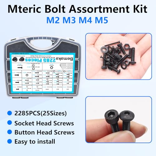 420PCS Black M3 x 30/35/40/45/50mm Hex Socket Head Cap Screws + 2285PCS M2 M3 M4 M5 Metric Screw Assortment Kit
