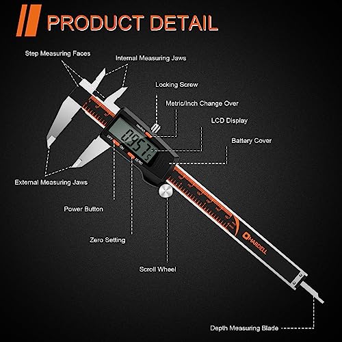HARDELL Digital Caliper 6/12 Inch with Large LCD Screen，Calipers Measuring Tool with Auto-Off Feature, Inch/Millimeter Conversion, Electronic Vernier Caliper Micrometer for Jewelers/Woodworkers/DIY