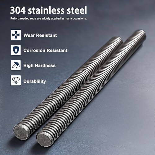 1/2"-13 Fully All Threaded Rod & Studs, 5" Length, 304 Stainless Steel Right Hand Thread Screw for Furniture Anchor Bolts, Clamps, Hangers and U-Bolts 6 Pack 1/2"-13 x 5"