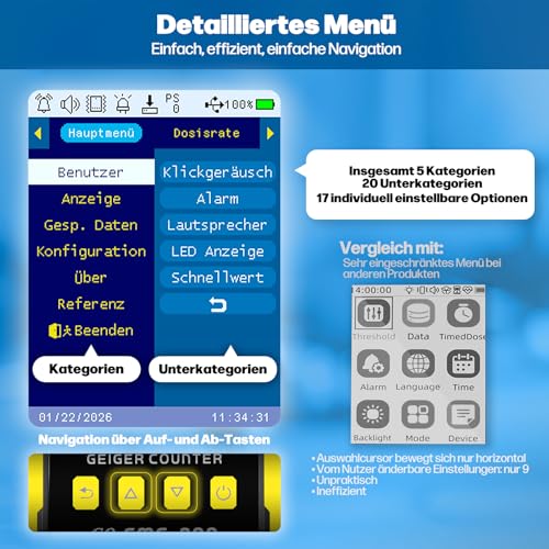 Nuclear Radiation Detector GQ GMC-800 DE Geiger Counter - German Version USA Design US Standard Dosimeter Beta Gamma X-Ray GMC 800 DE