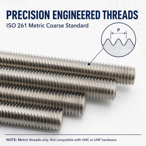304 Stainless Steel Double End Threaded Stud Bolt for Flange Connection, Pump, Motor, Machinery Assembly, Industrial Repair & Construction, M10 x 150mm, 1.5mm Pitch, 4PCS