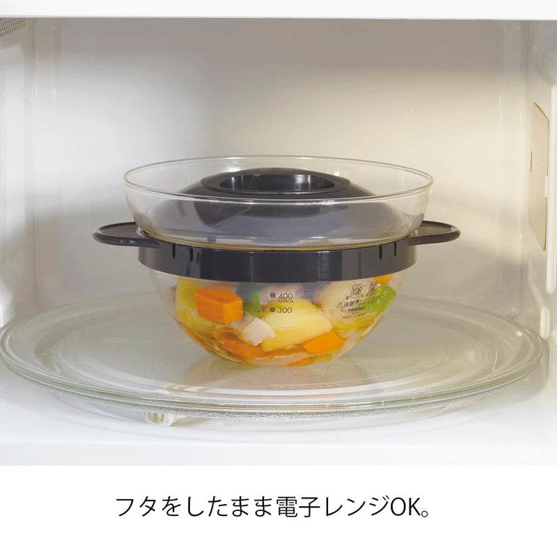 HARIO XOY-1-B Glass Microwave Oven Side Dish Pot, Black, Practical Capacity, 15.9 fl oz (450 ml), Made in Japan, Easy Cooking, Cream Soup, Handmade 450 ml