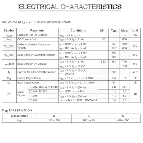 100pcs Transistor BC547 BC547B TO-92 NPN Transistor 50V 0.1A 100mA 625mW with 100pcs 1K 1/2W Ohm Resistor for Electronic Circuit