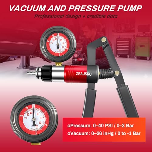 Handheld Vacuum Pump Brake Bleeder Kit, Multi-Functional Vacuum & Pressure Tester Set with Gauge, Hoses, Adapters and Fluid Reservoirs, for Automotive Brake, Clutch and Fluid Extraction ((23PC-Red)) (23PC-Red)