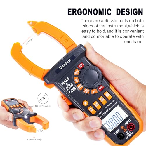 Digital Current Clamp Multimeter with 4000 Counts TRMS Auto Range | Digital electrical tester with automatic, measures NCV, AC/DC voltage, current, capacity, diode, resistance, orange