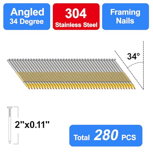 34-30 Degree 2 Inch Smooth Shank Paper Framing Nails,280-Pack 2 inch--280 pcs