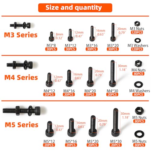 M3 M4 M5 Metric Hex Socket Head Cap Screws Kit & Brass Threaded Inserts Kit