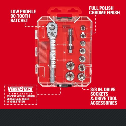 CRAFTSMAN 11-Piece Socket Set, Metric, 3/8 Inch Drive, Low Profile Ratchet, 90-Tooth (CMMT12127) NEW MM, 11 Piece
