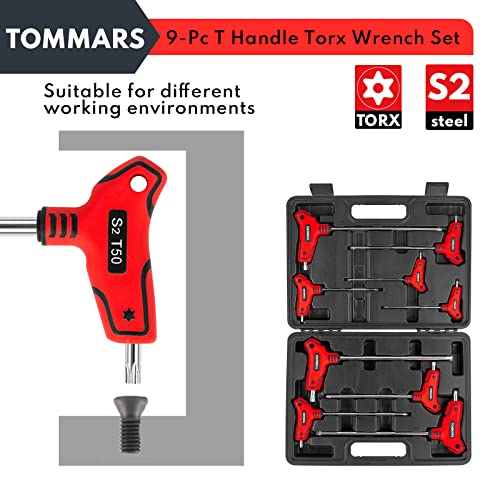 TOMMARS 9PC T-Handle Torx Wrench Set, Tamper Proof, T10-T50 T10 - T50