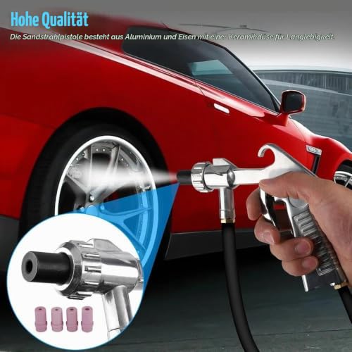 Sandblasting Set Compressed Air Sandblasting Gun Kit Sandblasting Air Compressor | Sandblasting gun set for sandblasting cabin with 8 ceramic nozzles, 4 metal nozzles and 1 metre rubber hose
