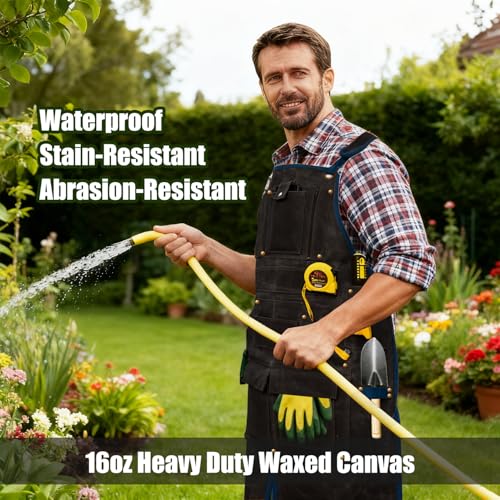 20-Pocket Heavy-Duty Waxed Canvas Work Apron – Fully Adjustable, Vintage Style Tool Organizer Black
