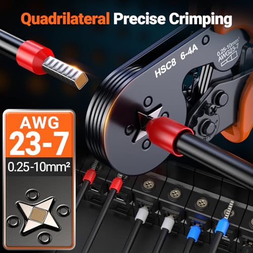 Preciva 2100PCS Ferrule Crimping Tool Kit, AWG 23-7 (0.25-10mm²) Self-Adjusting Ratchet Ferrule Crimping Tool with Storage Case - Quadrilateral Wire Crimp Pliers for Electrical, Car, Audio & DIY