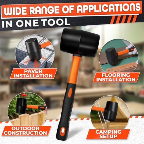 Rubber Mallet Hammer 32 Oz (2 lb), Soft Face Non-Marring Head Orange