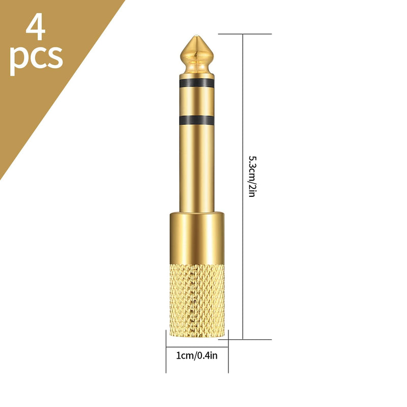 6.35mm (1/4 inch) Male to 3.5mm (1/8 inch) Female Stereo Headphone Adapters, 4 Pcs 3.5mm/1/8'' Female to 6.35mm/1/4'' Male Stereo Audio Adapter Jack Plug for Headphone, Gold Plate