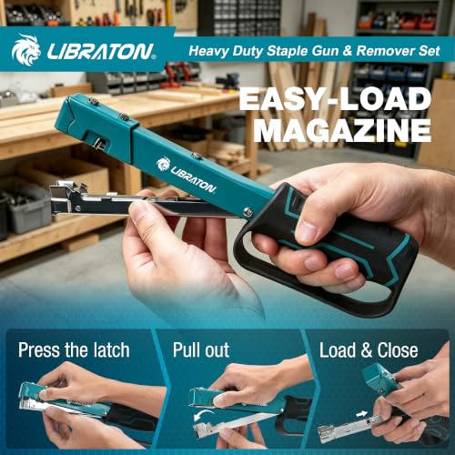 LIBRATON Heavy Duty Hammer Tacker with 6000 Staples JT21/No53(5/16" & 3/8")