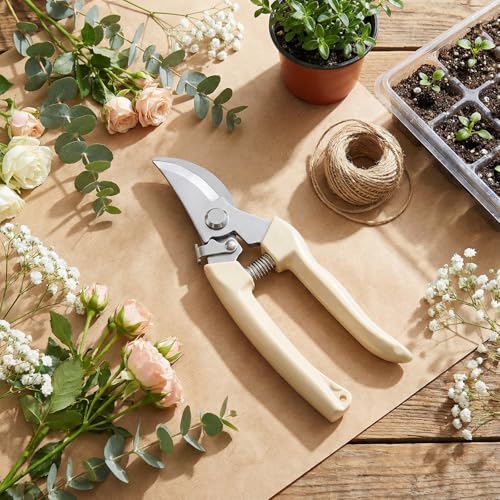 20 Pcs Pruning Shears Stainless Steel Garden Shears Heavy Duty Plant Scissors Trimming Garden Clippers Hand Tree Pruner for Yard Gardening Hedge Flower Cutting Secateurs Beige
