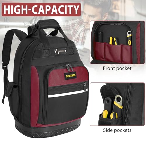 Tool Backpack, Work Tool Bag with Multi-Use Pockets Red Standard Version