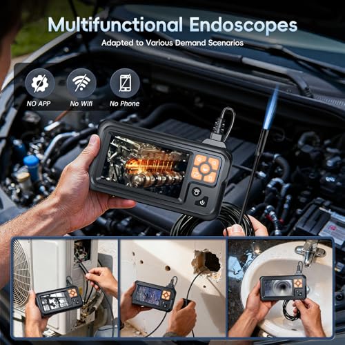 SKYBASIC Industrial Endoscope Borescope Camera with Light, 4.3'' HD Digital Handheld Waterproof Sewer Tools Snake Inspection Camera with 8 LED Lights 32.8FT Semi-Rigid Cable, Cool Gift Gadgets for Men