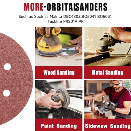 100 PCS 6 Inch Sanding Discs Random Orbital Sander Sandpaper 6 Hole Mix Grit 6 Hole-Red
