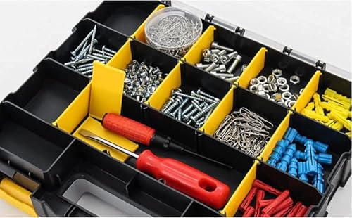 AIDY-PRO Tools Box Organizer Double Side 34 Compartments Hardware Organizers with Removable Plastic Dividers for Screws Nuts Nails Yellow 2 PACK