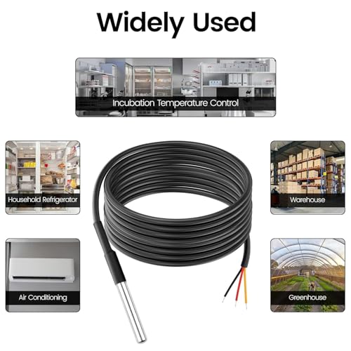 Diymore DS18B20 Temperature Sensors, 5pcs 10M Waterproof Digital Probes with Stainless Steel Cable for Arduino, Raspberry Pi & Shelly Projects 5pcs 10M DS18B20