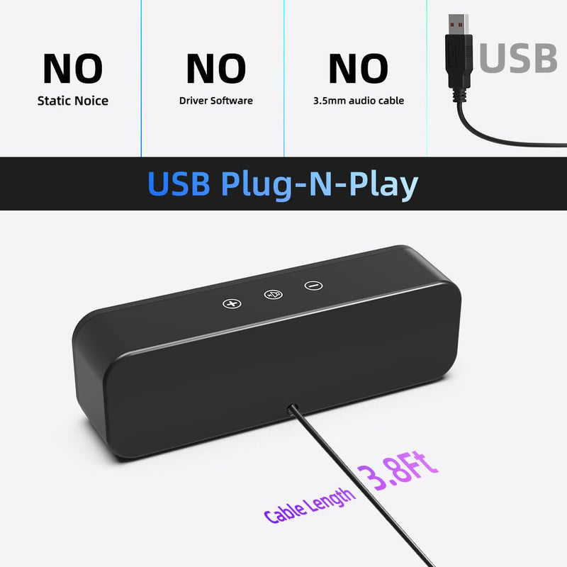 [Upgraded] USB Computer Speakers for Desktop PC, Laptop | Plug-N-Play | Small Soundbar with Crystal-Clear Sound, Loud Volume, Deep Bass, Touch Control, Compatible with Windows, macOS, ChromeOS, Linux 8Watt