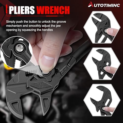7/10in Adjustable Plier Wrench CR-V Parallel Jaw Groove Lock Black Black-7&10