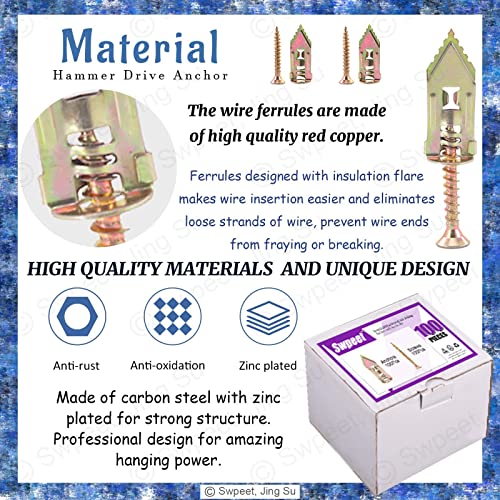 Swpeet 200Pcs Drywall Anchors with Screws + 24Pcs Toggle Bolt + 220Pcs Hollow Drywall Anchors