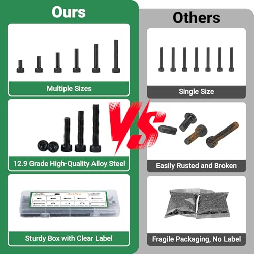 M4 Screw Kit 416PCS, M4 Screws Assortment Kit, Hex Socket Head Cap Bolts M4x 8/12/16/20/25/30mm