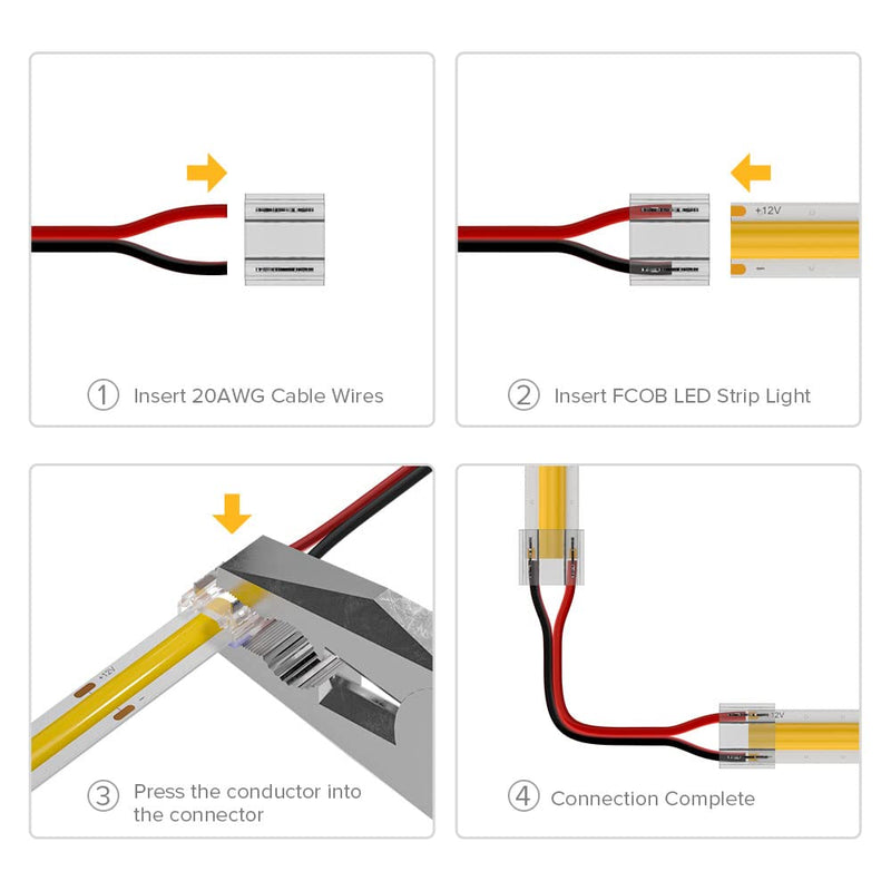 BTF-LIGHTING FCOB COB 8 mm 0.31 in Connector Kit 19 Pieces | 14 x transparent connectors, 5 x 15 cm, 20 AWG extension cable for gap-free soldering and FCOB corner connections 2pin 8mm
