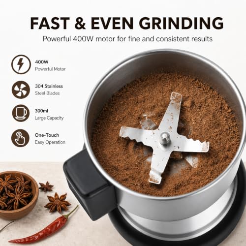Electric Grinder 400W,Stainless Steel Mill for Coffee Beans