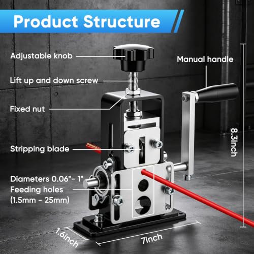 BlumWay Manual Wire Stripping Machine, 0.06-1" Gauge Wire, Drill/Hand Crank