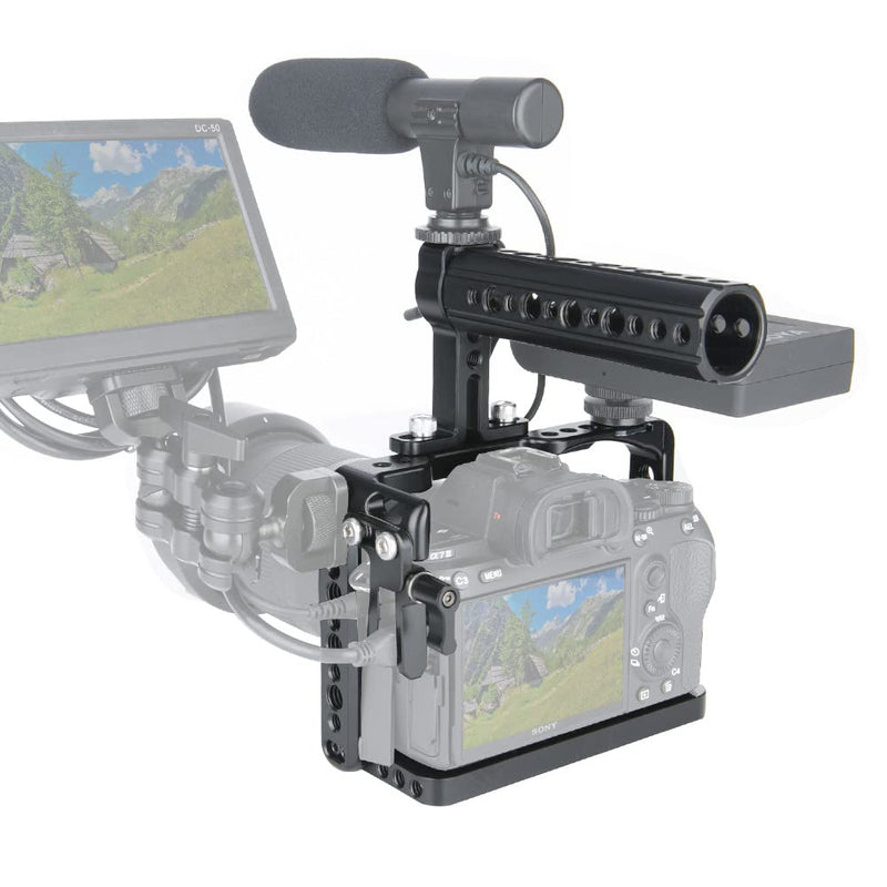 NICEYRIG Camera Cage Kit for Sony A7RIII/ A7RIV/ A7III/ A7SIII/ A7RII/ A7SII/ A7II/ A9, with Cheese Top Handle and Cable Lock Clamp - 190