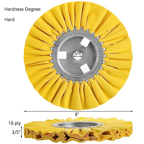 Hedume 4 Pcs Airway Buffing Wheel, 8" in Diameter 5/8" in Arbor Hole 16 Ply for Angle Grinder, 1 pcs White & 1 pcs Orange & 1 pcs Blue & 1 pcs Yellow