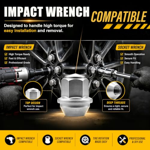 Kadrick 20pcs M12x1.5 Lug Nuts for 2001-2024 Ford Escape/2012-2018 Focus/2006-2020 Fusion/Lincoln 2015-19 MKC, One-Piece Solid OEM Factory Style Design, Built for Cold & Corrosive Environments M14x1.5 20 Pack-Ford Escape Silver