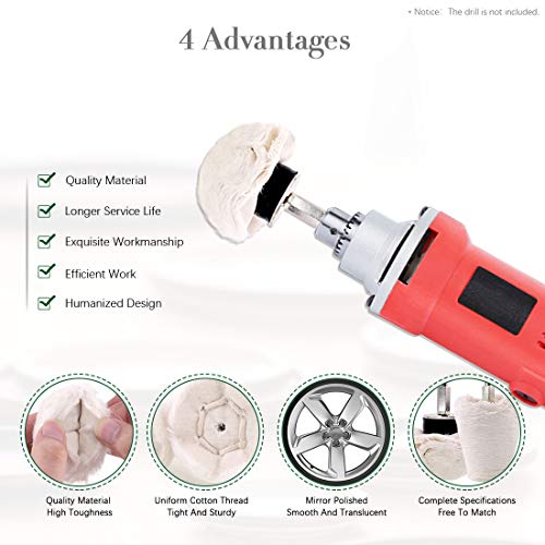 Keadic 20 Pcs Buffing Pad Polishing Wheels Kits with 3pcs Rouge Compound, Cone/Column/Mushroom/T-Shaped Wheel Grinding Head with 1/4" Handle, for Manifold, Aluminum