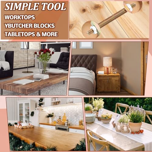 Gisafai 24 Set Countertop Connector 5/16" x 3-1/2" Furniture Fastening Butcher Block Hardware Table Joint Miter Draw Bolt Countertop Flip Connector Kit for Bed Frames Breadboard