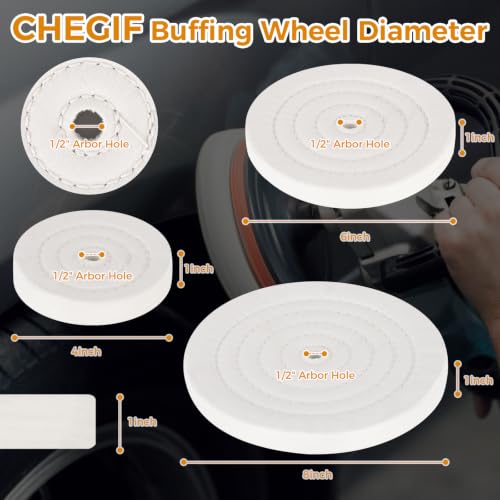Bench Grinder Buffing Wheel Combo Bundle, 8Pcs 6 Inch Mixed Fabric Polishing Wheel Kit with 4 Buffing Compound Bars + 2 Pack 4 Inch 50-Ply Cotton Buffing Wheels