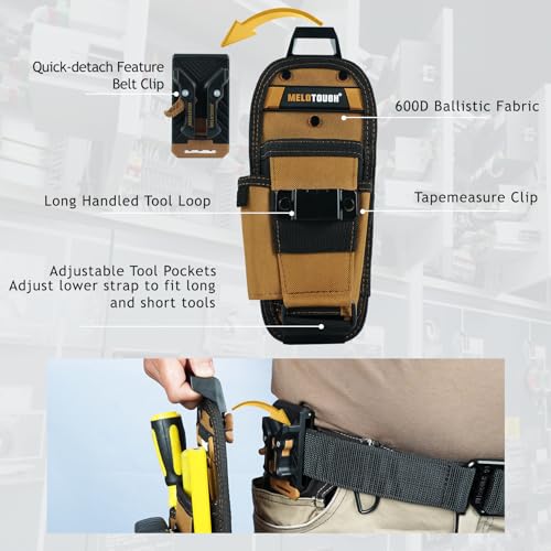 MELOTOUGH Small Tool Pouch with Quick Release Belt Clip,Clip On Tool Belt Pouch with Electrician Tapemeasure Clip,Drill Holder for Tool Belt,Drill Belt Clip,Drill Holster,Tape Measure Holder